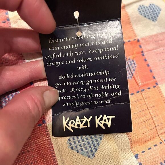 Vintage Krazy Kat 80s Button Down Shirt Heart Patchwork Size Medium Men NEW - Picture 7 of 7